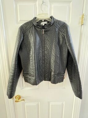 New York & Co. Women's Black Quilted Faux Leather Jacket